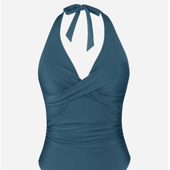 Ruched Twist-Front Halter One Piece Swimsuit - Picture 5 of 7